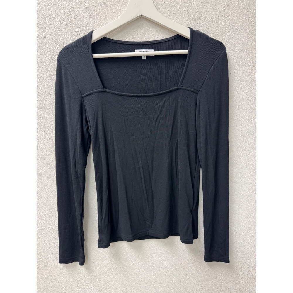 Weekend‎ Los Angeles Black Long Sleeve Square Neck Ribbed Top - Small